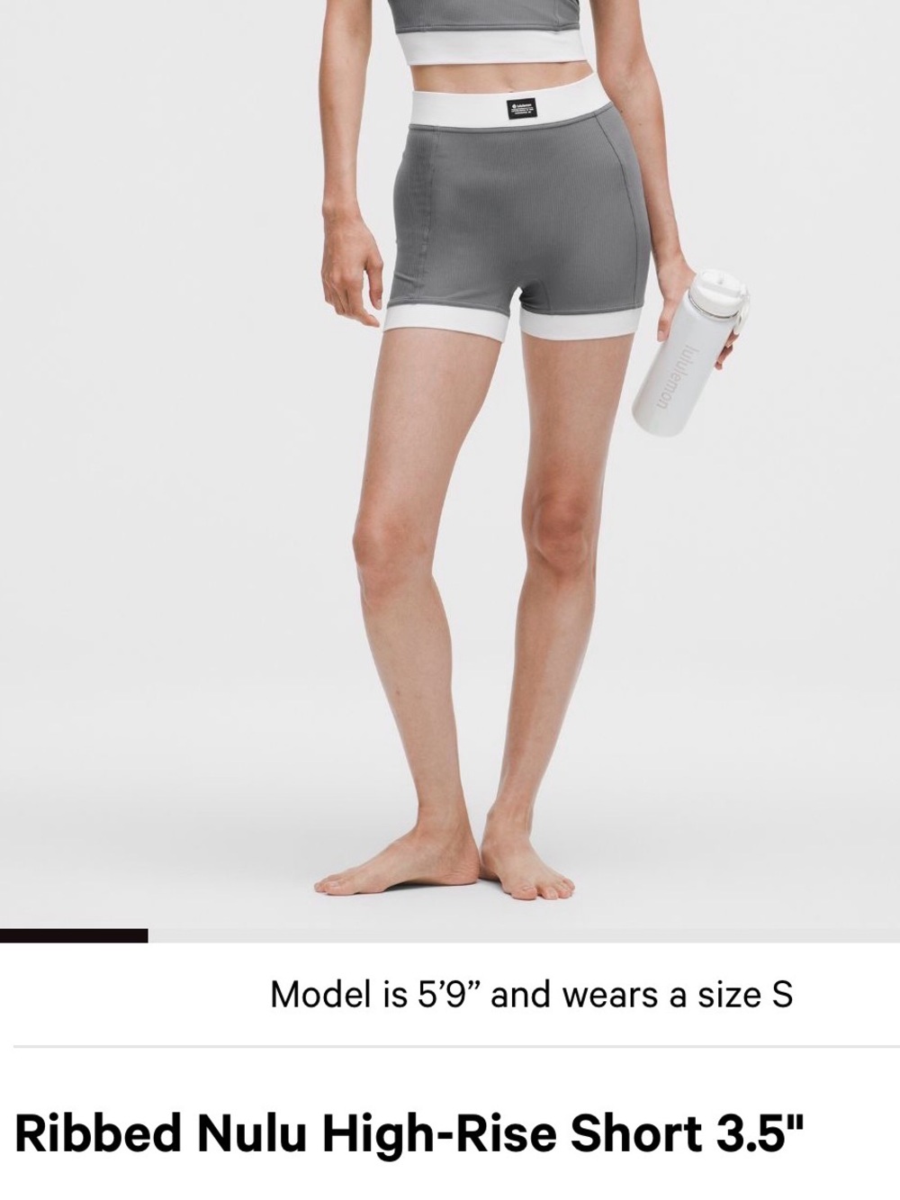 NWOT Lululemon Ribbed Nulu High-Rise Short 3.5’’ (14) Solar Grey/White